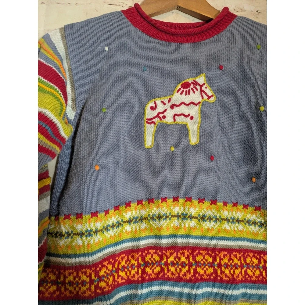 Hannah Anderson Roll Neck Sweater Girl's 10 Southwestern Dala Horse Print Peru